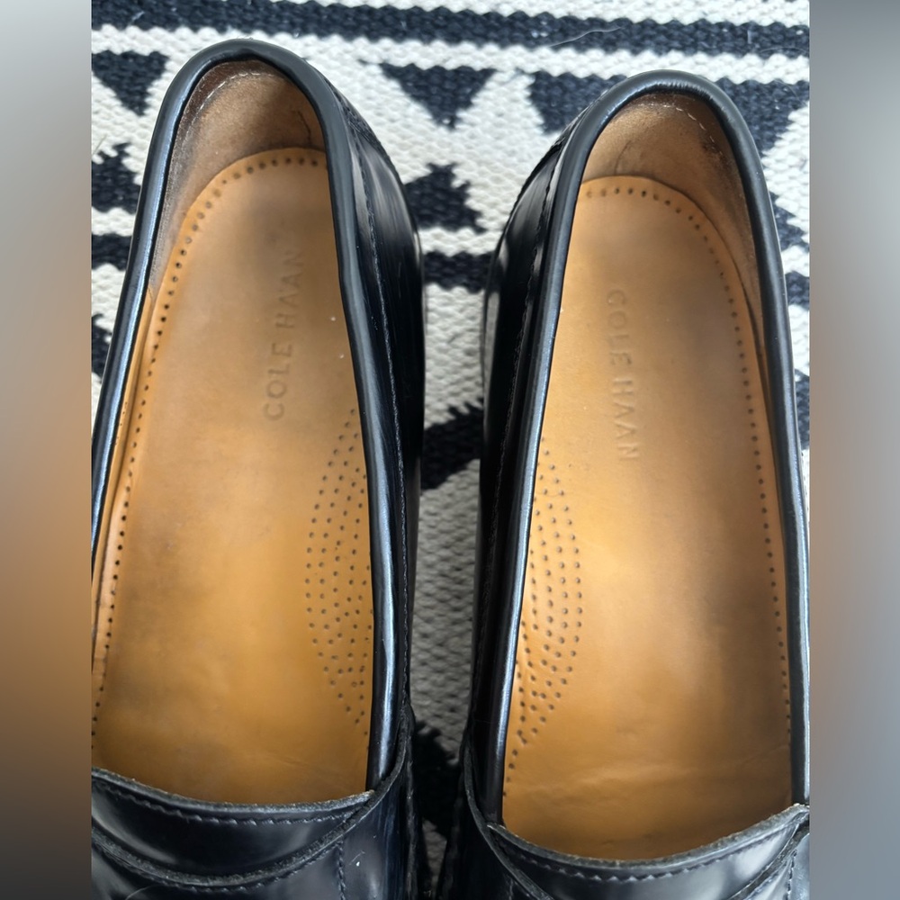 MENS COLE HAAN BLACK PINCH TASSEL LOAFERS HAND SEWN LEATHER IMPORTED INDIA SZ 12 - Picture 13 of 15
